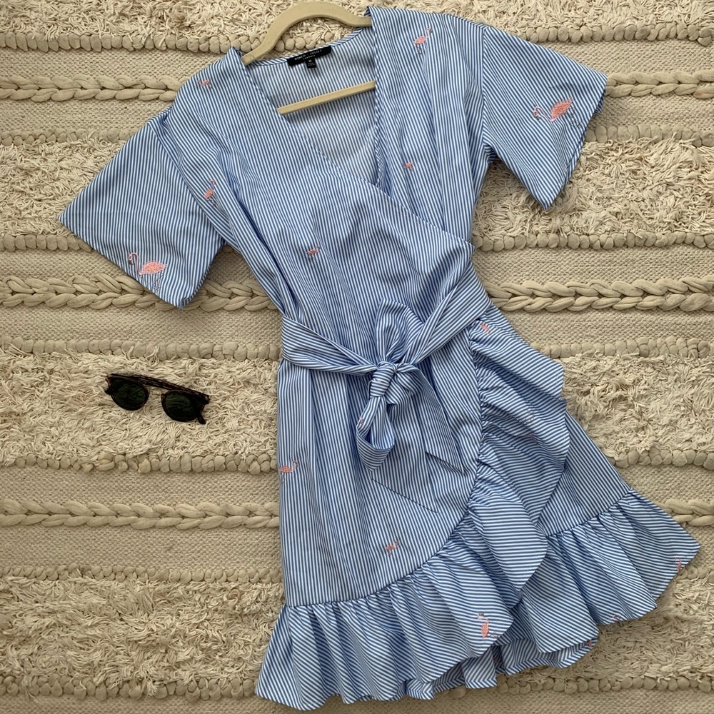 Blue cover-up w/ pink flamingos!